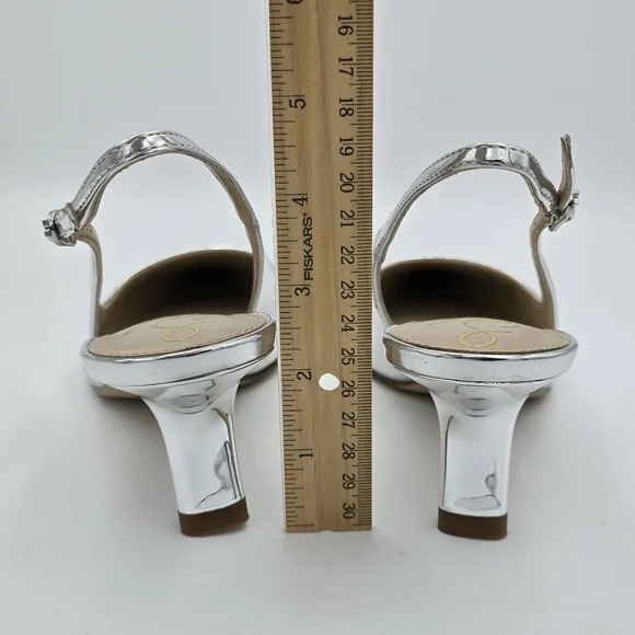 Sam Edelman Silver Pointed Toe Slingback Kitten Heels - Picture 7 of 16